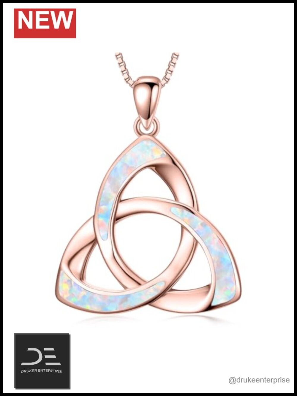 Rose Gold Celtic Knot Opal Pendant Necklace Irish Jewelry Gift for Women